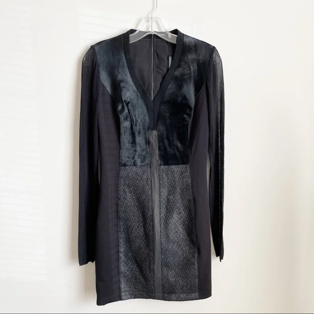 NEW Elie Tahari Lane Combo Calf Hair & Leather Sheath Dress - Picture 4 of 7